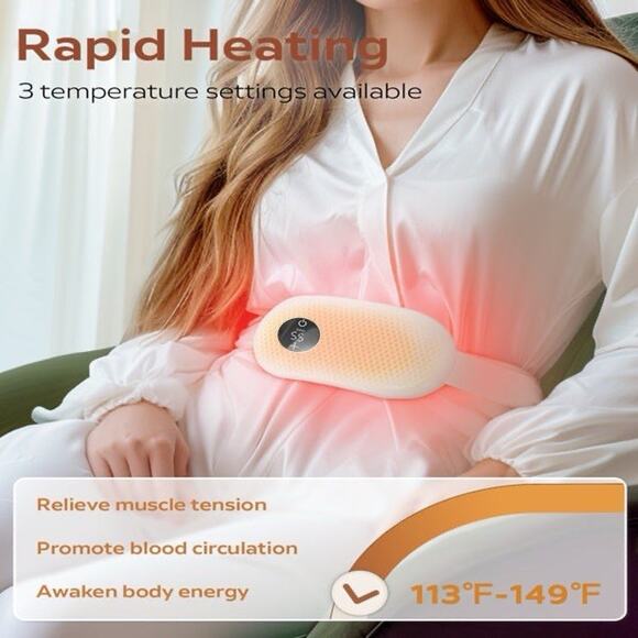 Portable Cordless Heating Pad Pink – USB Rechargeable, 3 Heat Settings Bilitok - Picture 4 of 9